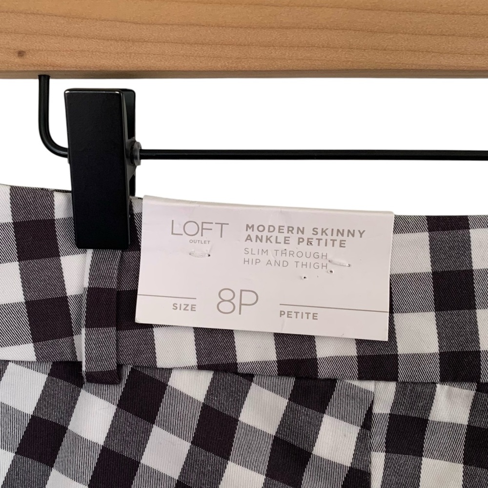 Loft Black & White Gingham Skinny Ankle Pants (Crop Cottage Pixie Plaid Retro) - Picture 7 of 8